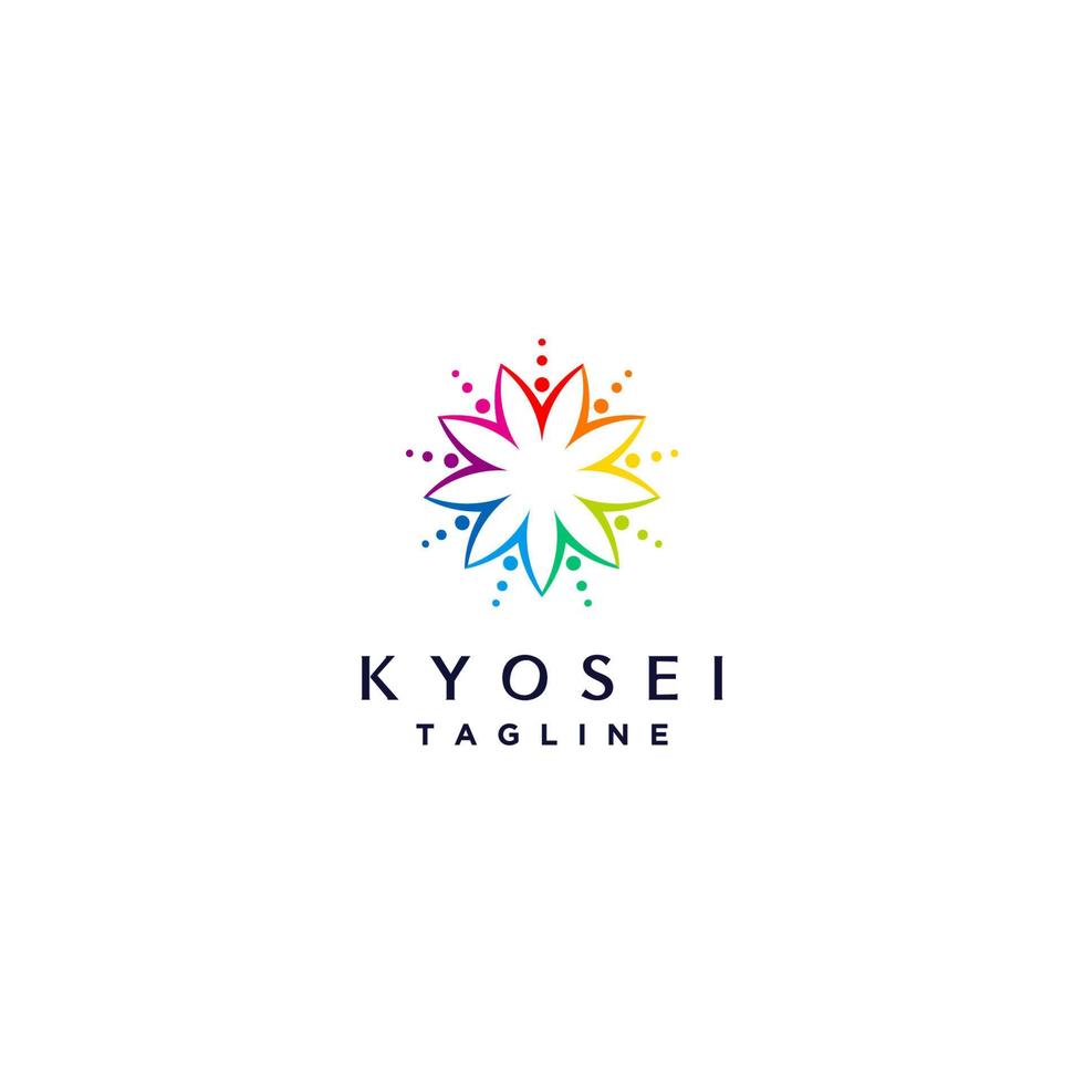 Symbol neun Menschen erziehen Hände zusammen Logo Design. Kyosei ist ein japanisch Wort Das meint Leben und Arbeiten zusammen zum das verbreitet Gut. vektor