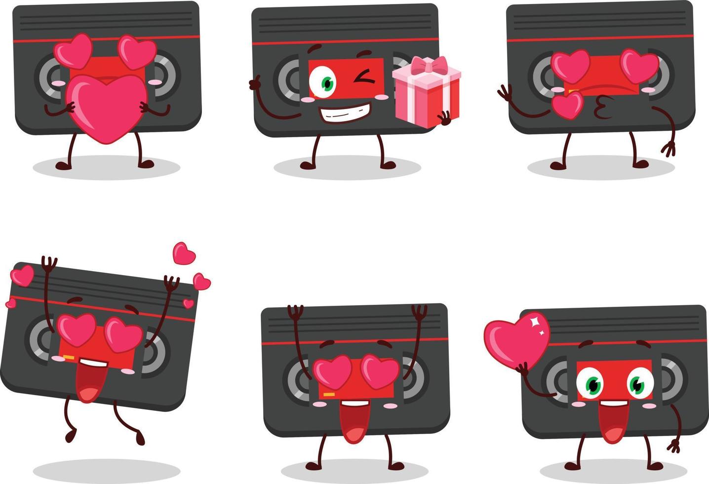 retro kassett tecknad serie karaktär med kärlek söt uttryckssymbol vektor