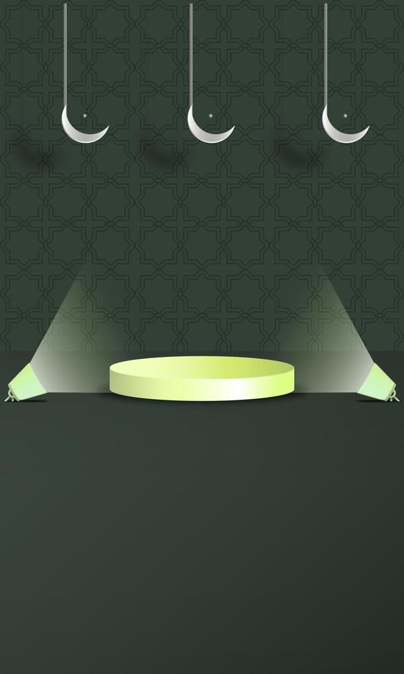islamic ramadan bakgrund med islamic prydnad och 3d grön podium falsk upp illustration eps 10 vektor
