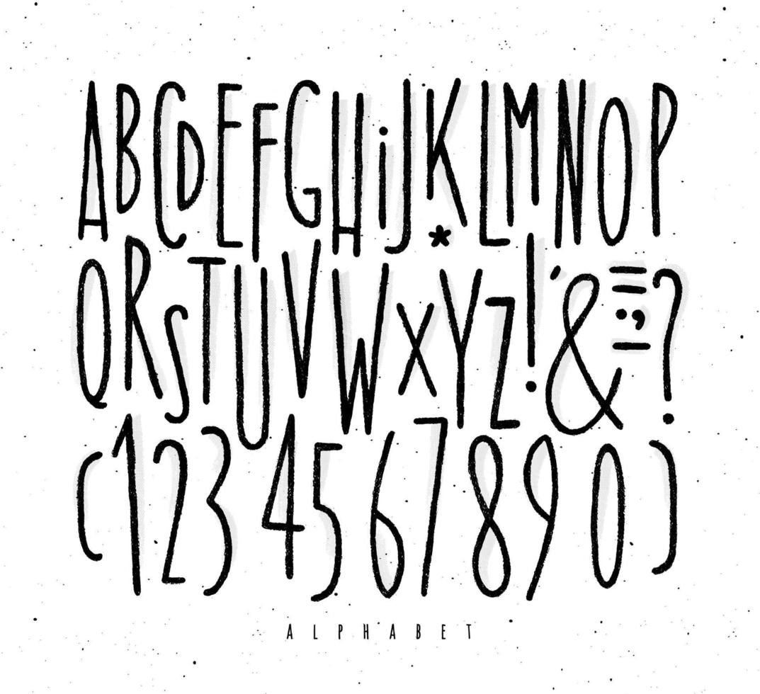 alfabet uppsättning hetero rader font i årgång stil teckning med svart rader på vit bakgrund vektor