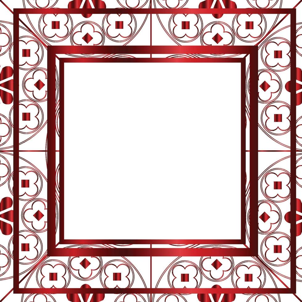 florale mittelalterliche Musterhintergrundschablone quadratisches metallisches Rot vektor