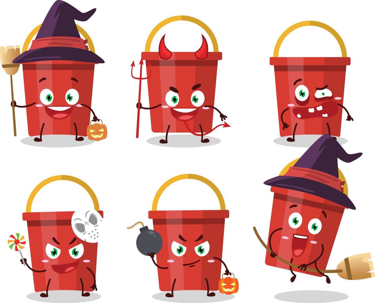 Halloween Ausdruck Emoticons mit Karikatur Charakter von Sand Eimer vektor