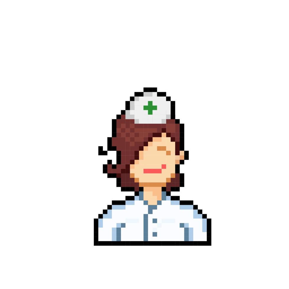 weiblich Krankenschwester mit Lächeln Gesicht im Pixel Kunst Stil vektor