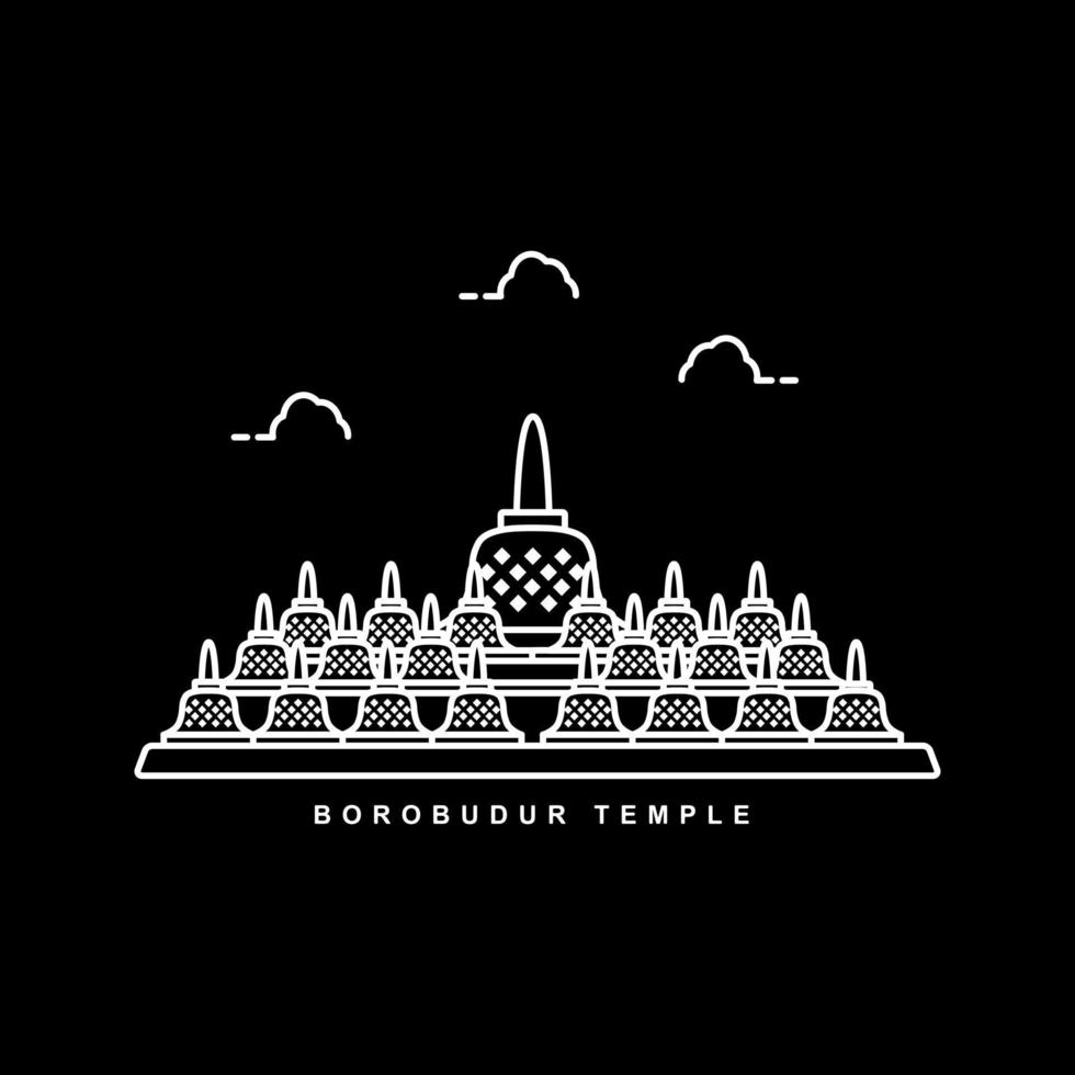 Borobudur Tempel Illustration. Erbe Gebäude im Indonesien. Gliederung Symbol Vektor Design