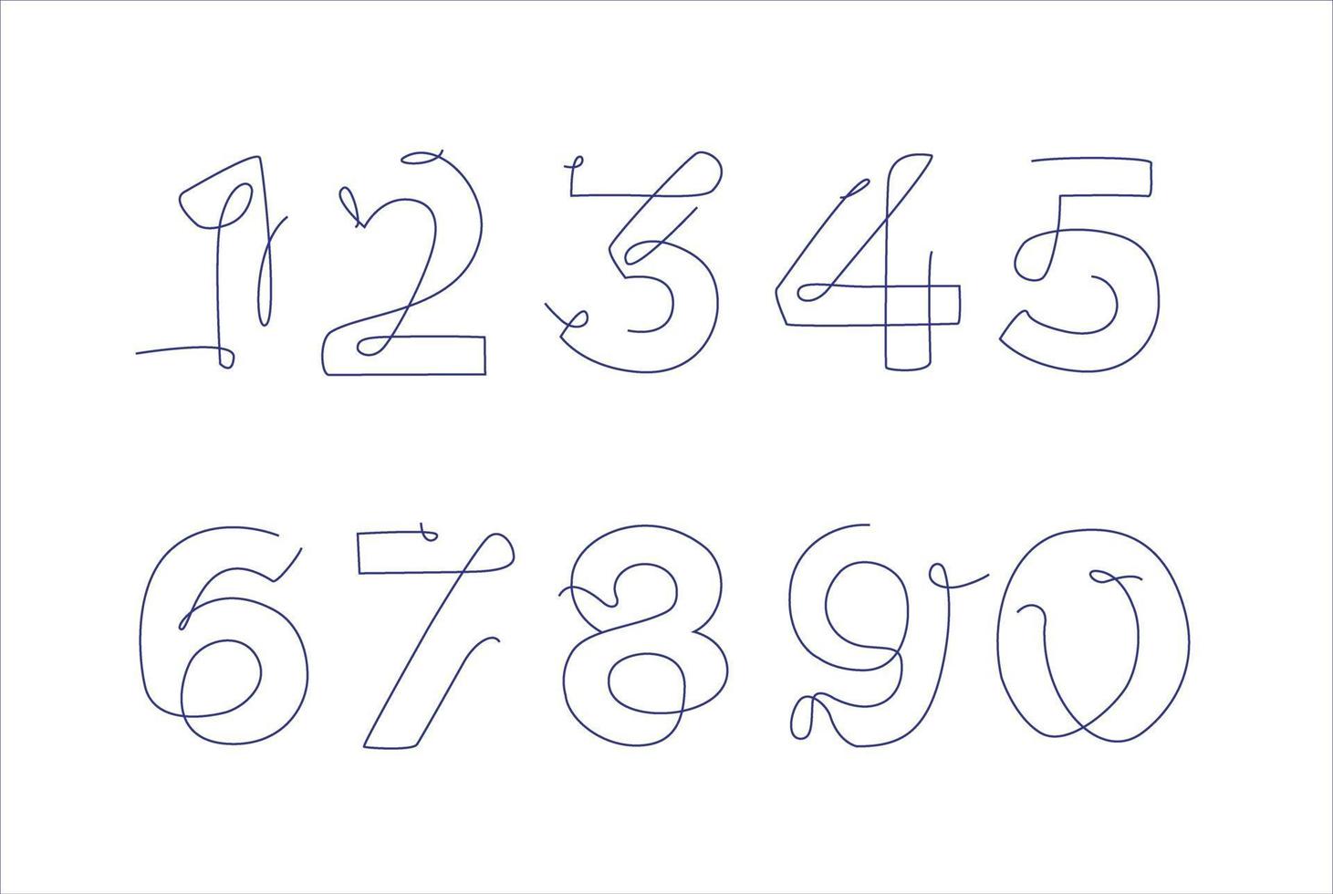 Satz von Zahlen im Strichgrafikstil. Geburtstagsvorlagekarte. durchgehende Linie. eine Linie vektor