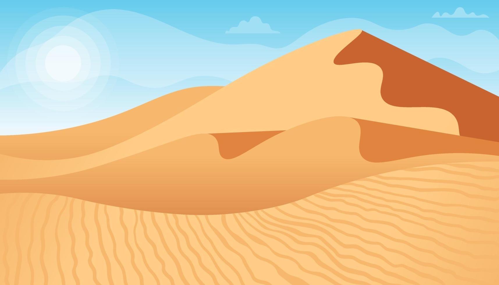 Wüstenlandschaft mit Sanddünen. Vektorillustration im flachen Stil vektor