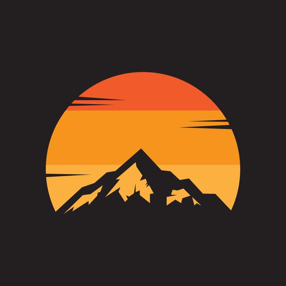 Berg oben Aussicht mit Sonnenuntergang Panorama Logo Vektor Symbol Illustration Symbol Design Vorlage