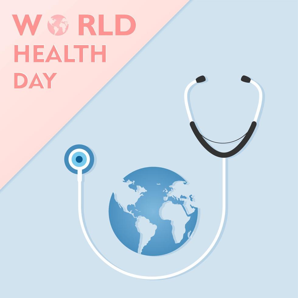 Welt Gesundheit Tag. Welt Gesundheit Tag Konzept Text Design mit Arzt Stethoskop. vektor