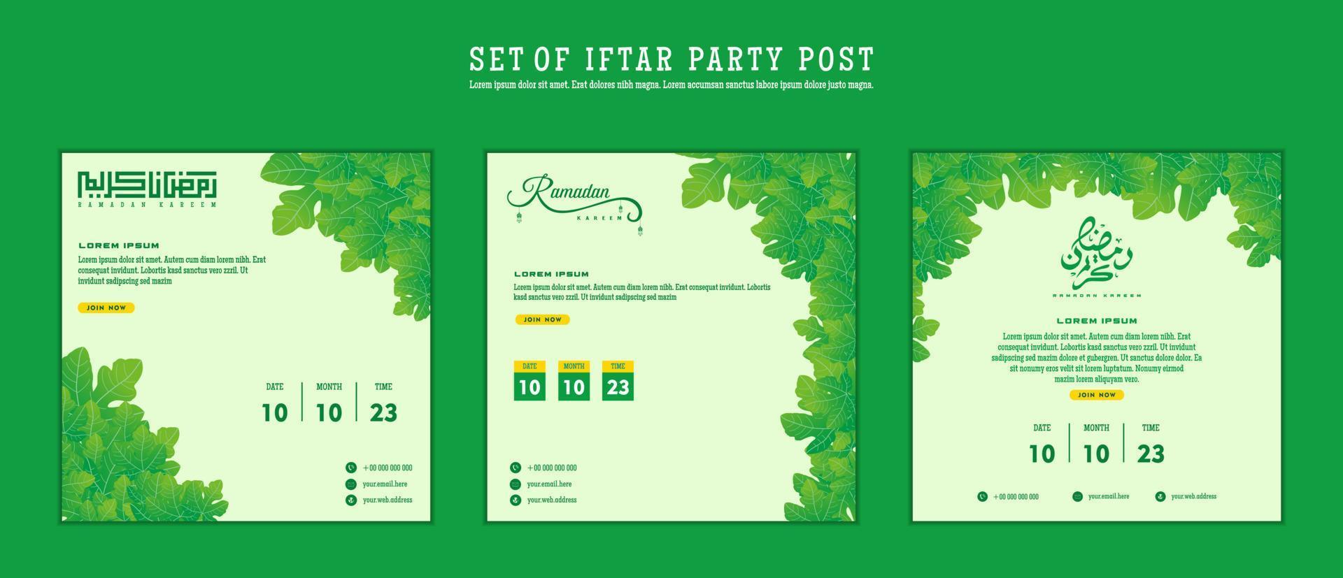 uppsättning av iftar fest inbjudan, iftar betyda är frukost. social media mall med islamic bakgrund design vektor