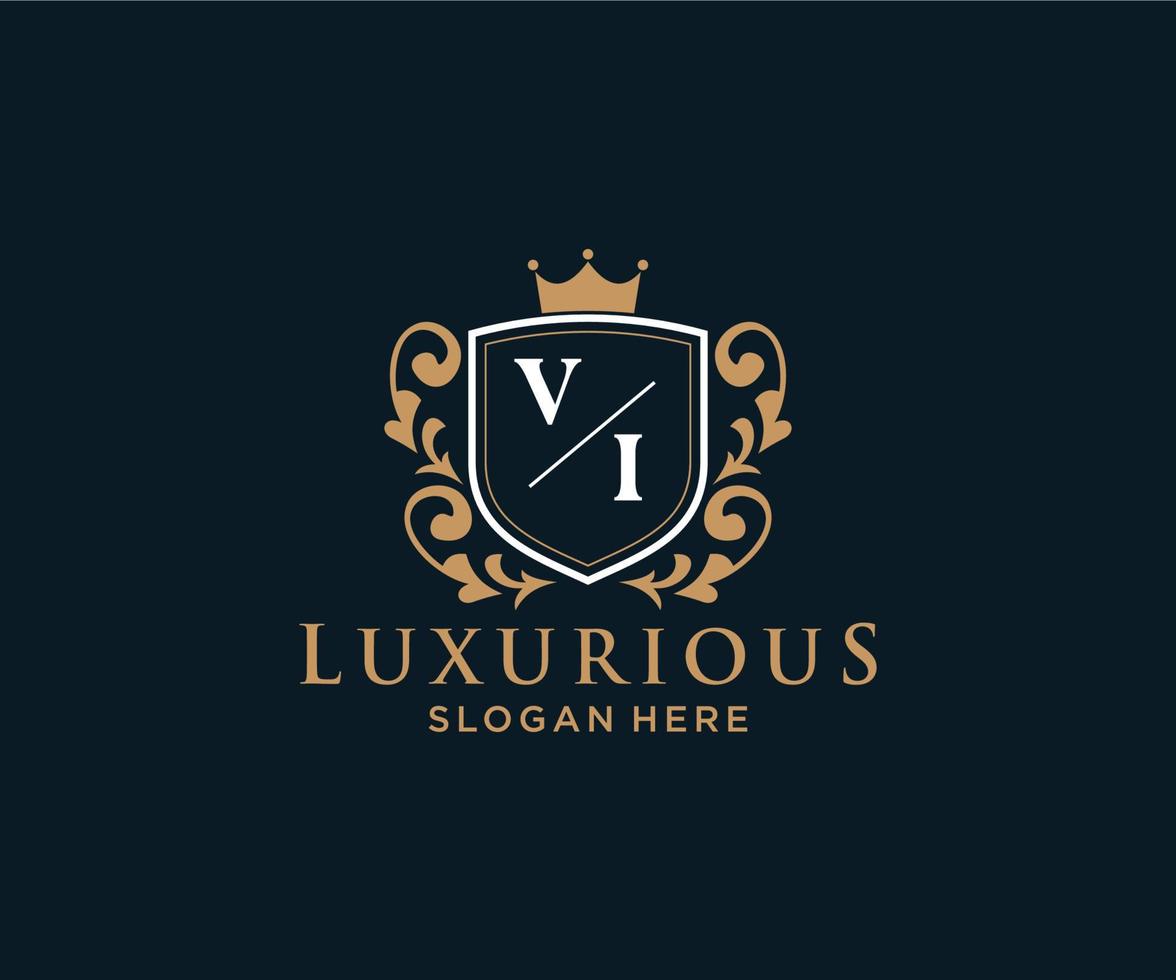 Royal Luxury Logo-Vorlage mit anfänglichem vi-Buchstaben in Vektorgrafiken für Restaurant, Lizenzgebühren, Boutique, Café, Hotel, Heraldik, Schmuck, Mode und andere Vektorillustrationen. vektor