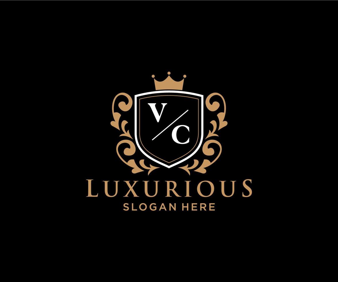 Royal Luxury Logo-Vorlage mit anfänglichem VC-Buchstaben in Vektorgrafiken für Restaurant, Lizenzgebühren, Boutique, Café, Hotel, Heraldik, Schmuck, Mode und andere Vektorillustrationen. vektor