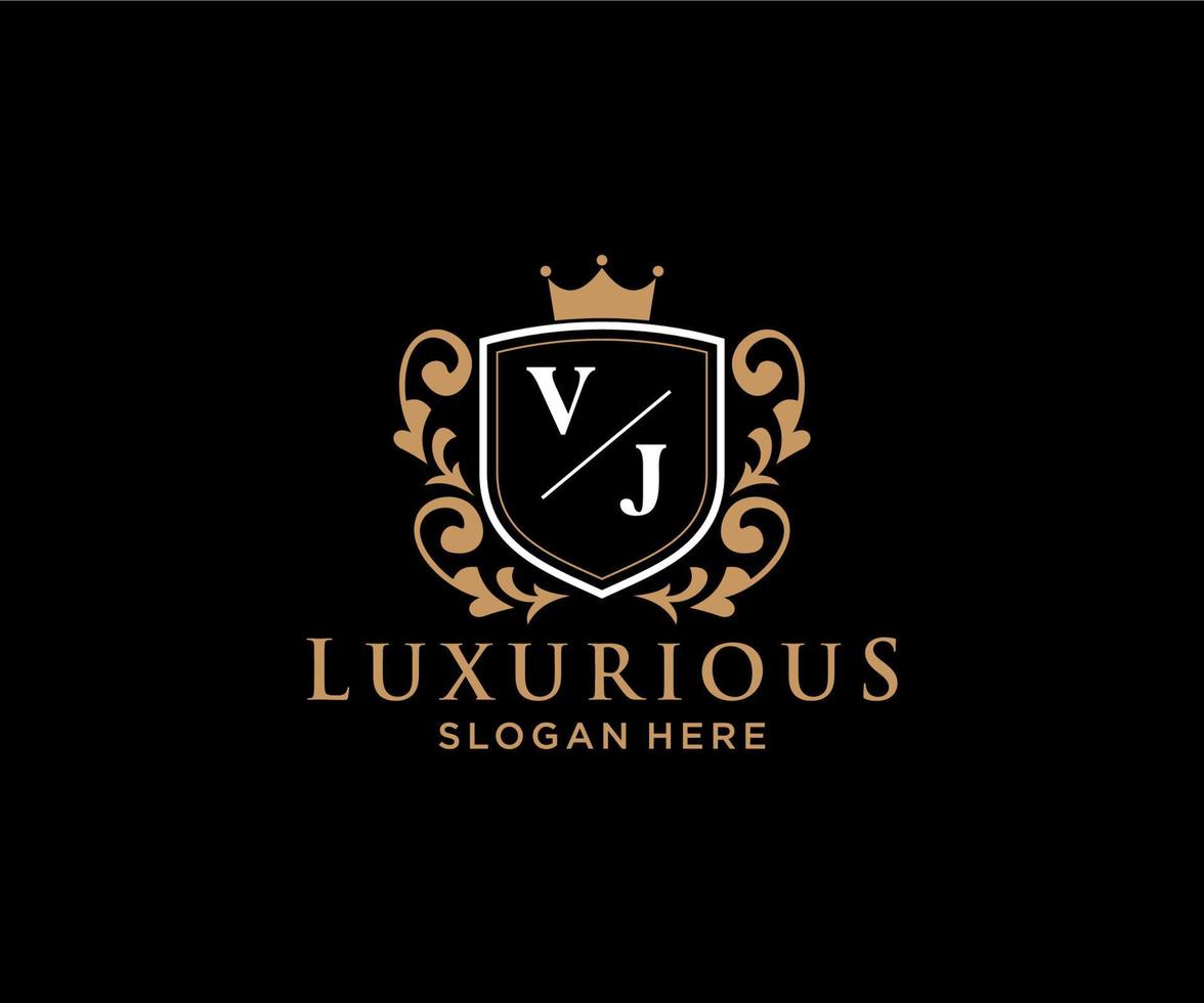 Royal Luxury Logo-Vorlage mit anfänglichem vj-Buchstaben in Vektorgrafiken für Restaurant, Lizenzgebühren, Boutique, Café, Hotel, Heraldik, Schmuck, Mode und andere Vektorillustrationen. vektor