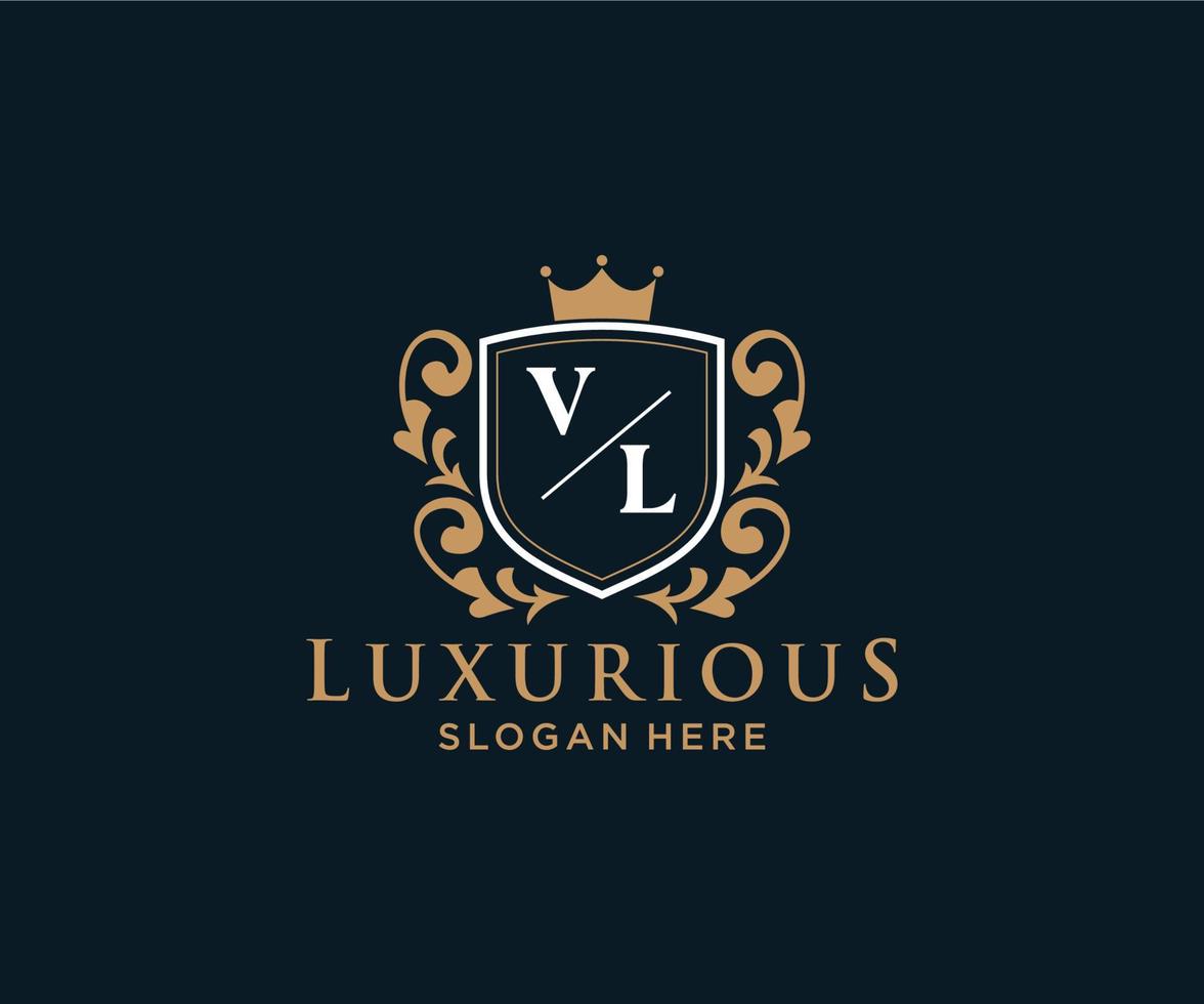 Royal Luxury Logo-Vorlage mit anfänglichem vl-Buchstaben in Vektorgrafiken für Restaurant, Lizenzgebühren, Boutique, Café, Hotel, Heraldik, Schmuck, Mode und andere Vektorillustrationen. vektor