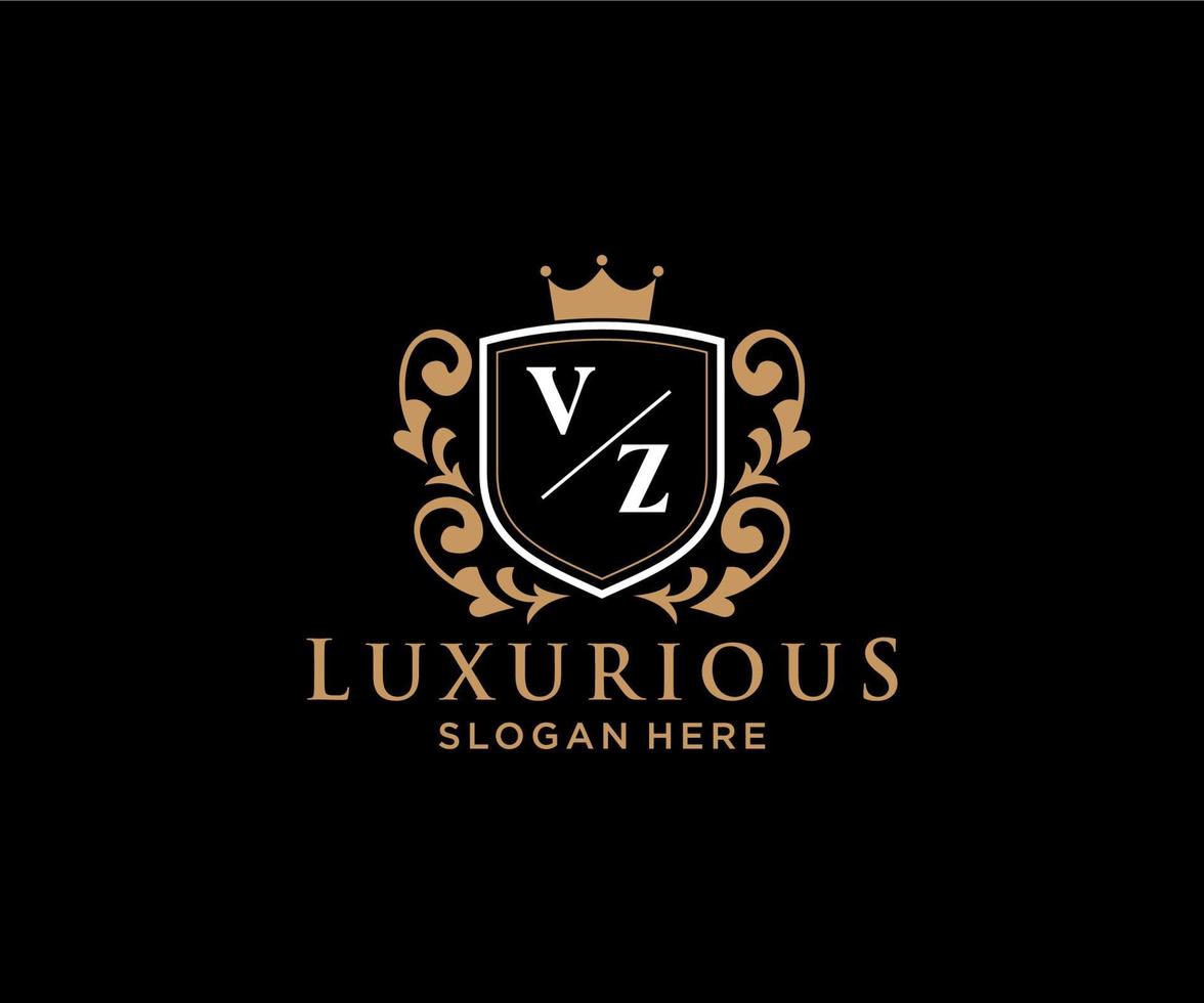 Royal Luxury Logo-Vorlage mit anfänglichem vz-Buchstaben in Vektorgrafiken für Restaurant, Lizenzgebühren, Boutique, Café, Hotel, Heraldik, Schmuck, Mode und andere Vektorillustrationen. vektor