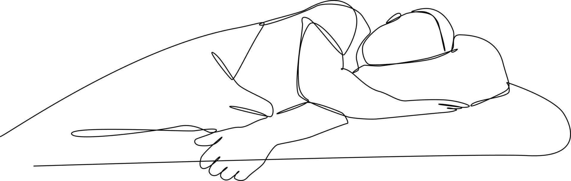 kontinuierlich einer Linie Zeichnung glücklich Mann Schlaf regelmäßig. Konzept von Zuhause Gesundheit Pflege Aktivitäten. Single Linie zeichnen Design Vektor Grafik Illustration.