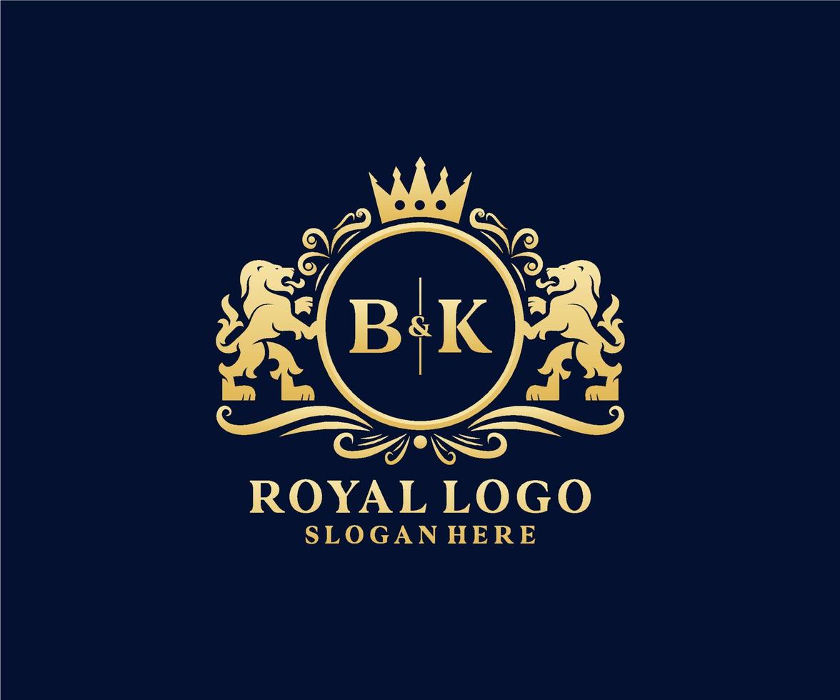 Anfangsbuchstabe bk lion royal Luxus-Logo-Vorlage in Vektorgrafiken für Restaurant, Lizenzgebühren, Boutique, Café, Hotel, heraldisch, Schmuck, Mode und andere Vektorillustrationen. vektor