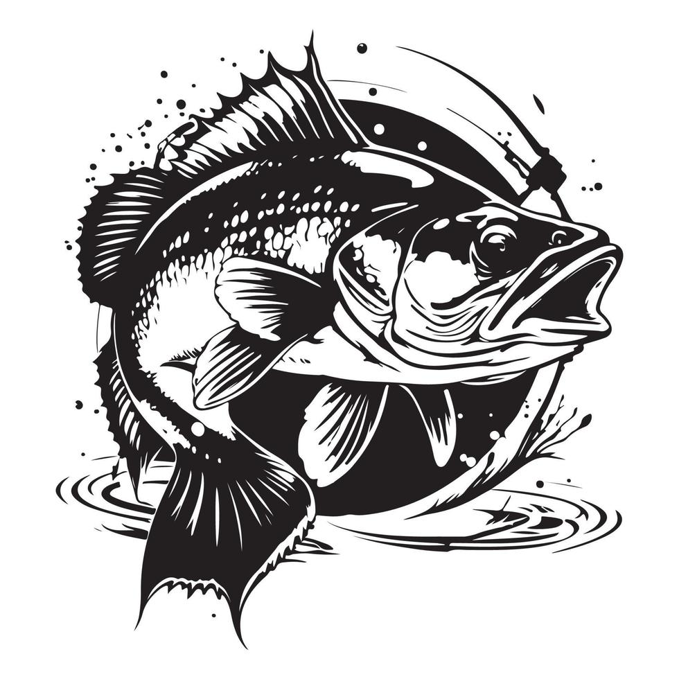 Bass Fisch Symbol isoliert auf Weiß Hintergrund. Logo Design Element, Etikett, Emblem, markieren, Marke Kennzeichen Vektor Illustration