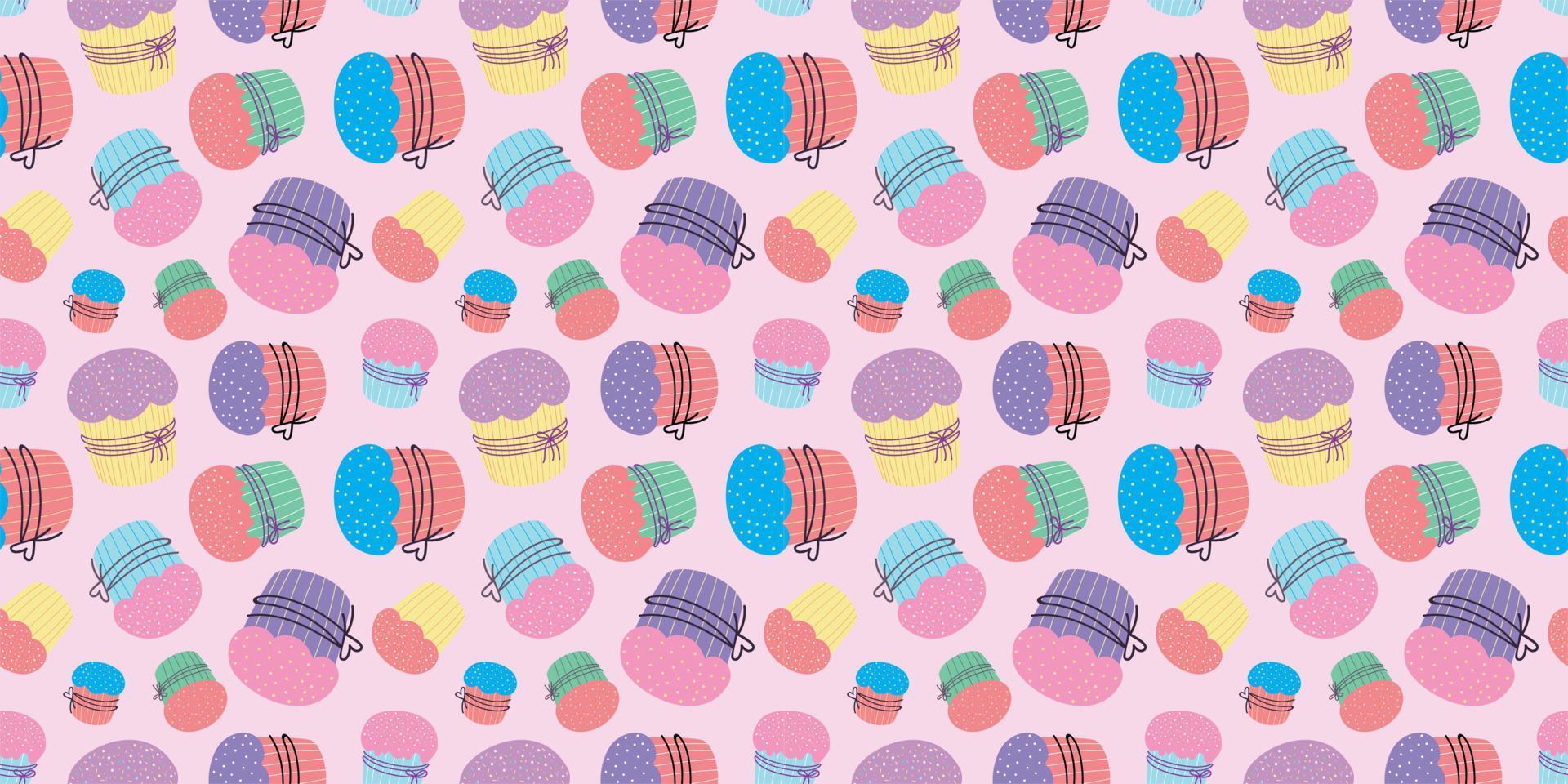 muffin sömlös mönster. påsk kaka bakgrund vektor