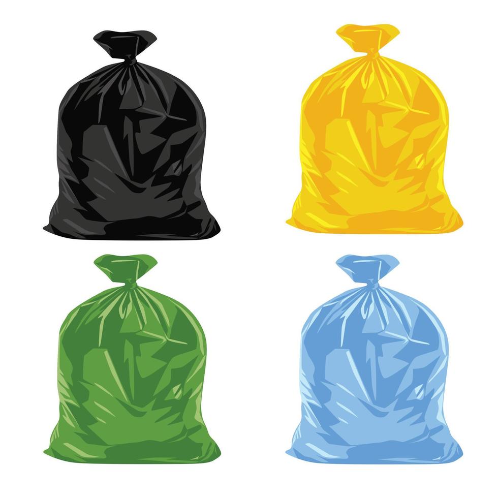 Müll Tasche Symbole Satz. Müll, Abfall und Müll im Plastik Pack. vektor