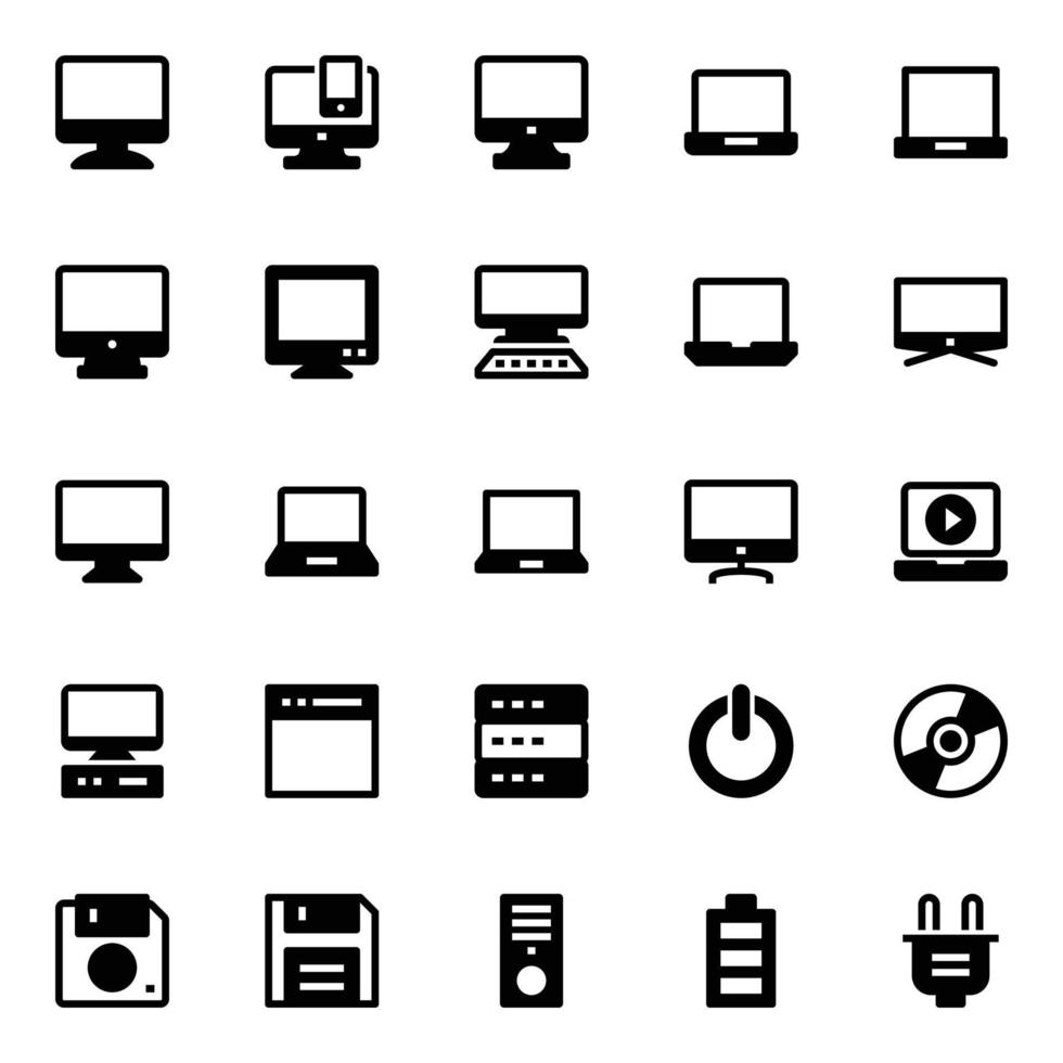 glyf ikoner för gadgetar och enheter. vektor