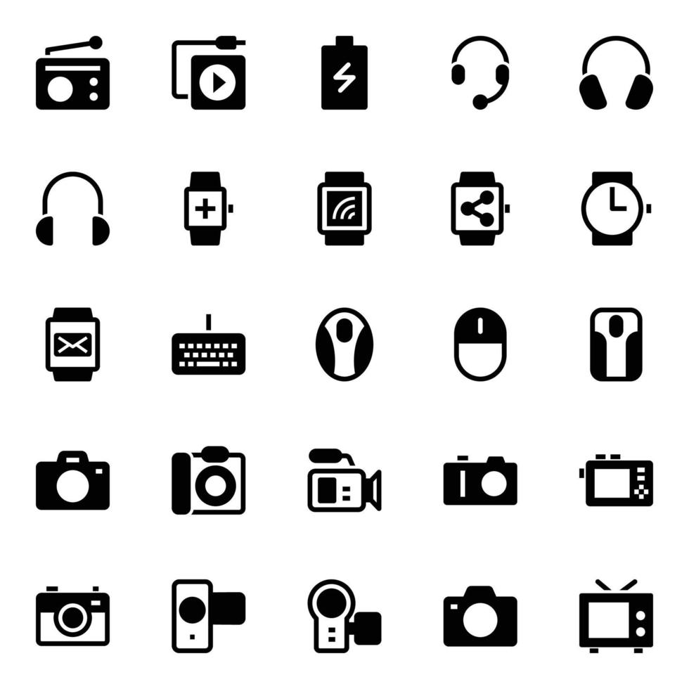 glyf ikoner för gadgetar och enheter. vektor