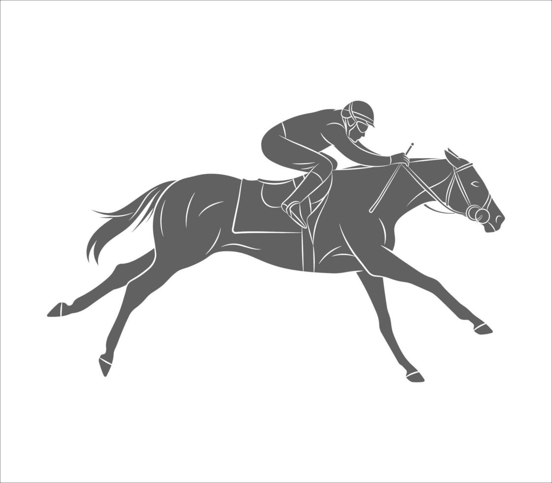 Silhouette Rennpferd mit Jockey auf weißem Hintergrund. Pferdesport. Vektorillustration vektor
