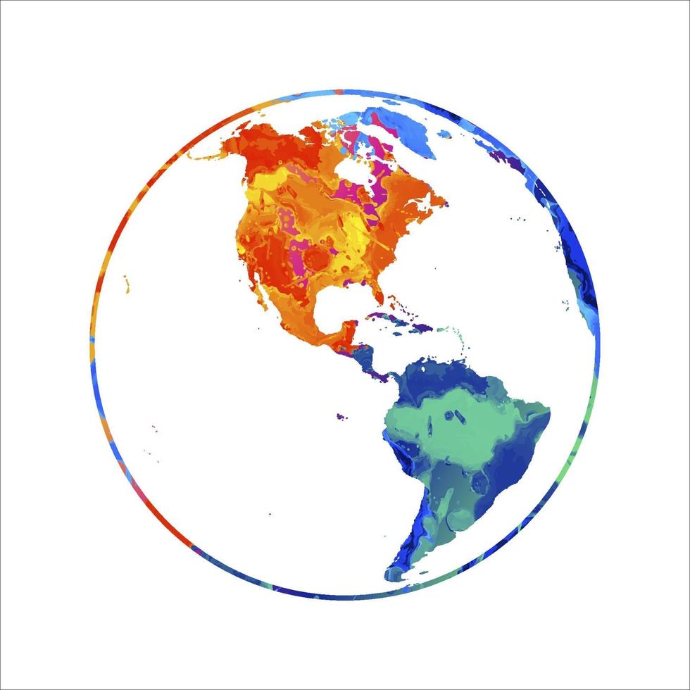 abstrakter Planet Erde vom Spritzen von Aquarellen. Weltkarte Globus. Vektorillustration von Farben vektor