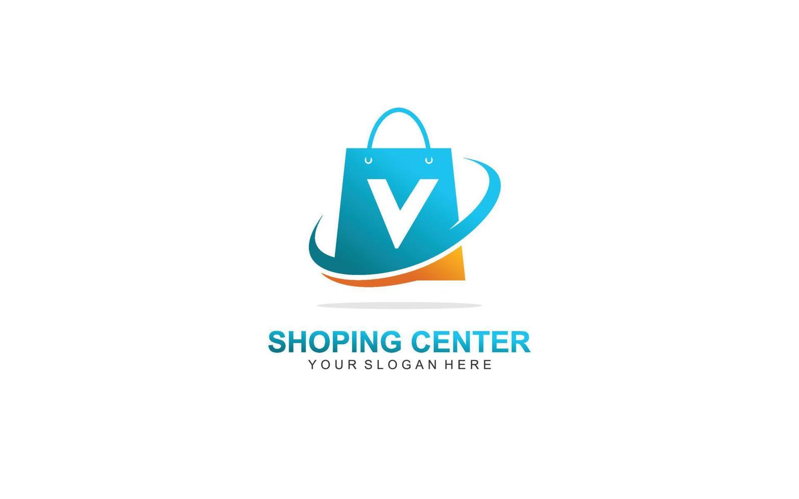 v Einkaufen Tasche Logo Design Inspiration. Vektor Brief Vorlage Design zum Marke.