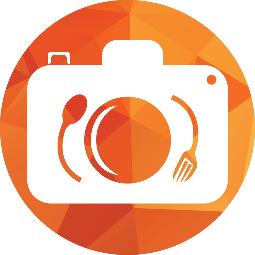 Essen Foto Vektor Logo Vorlage. diese Design verwenden Kamera Logo mit Platte, Löffel und Gabel. geeignet zum Geschäft, Foto, vlog