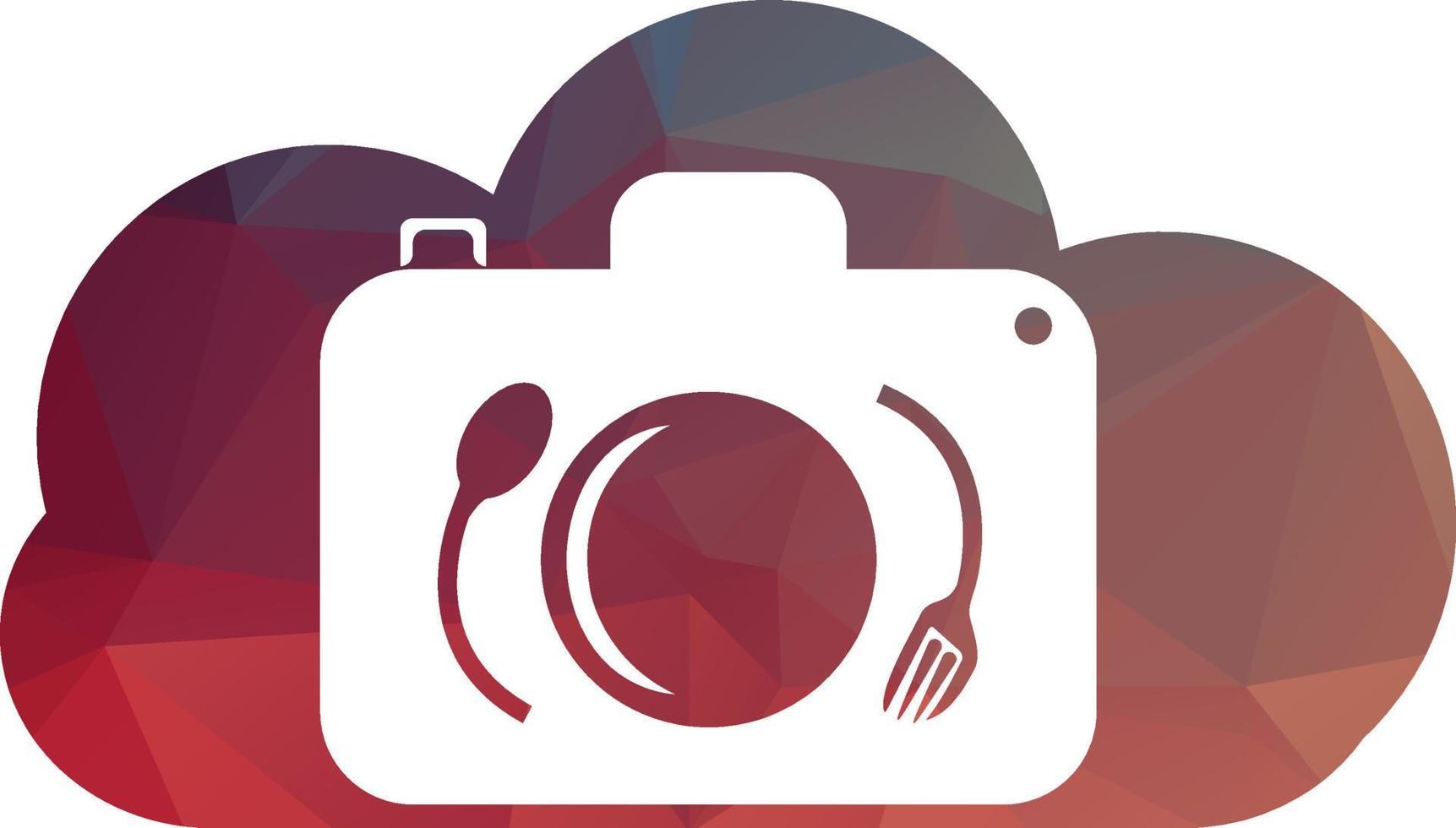 Essen Foto Vektor Logo Vorlage. diese Design verwenden Kamera Logo mit Platte, Löffel und Gabel. geeignet zum Geschäft, Foto, vlog