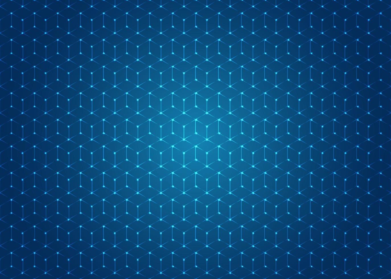 abstrakta geometriska hexagoner formar sömlösa mönster med upplyst prick på blå bakgrund. vektor