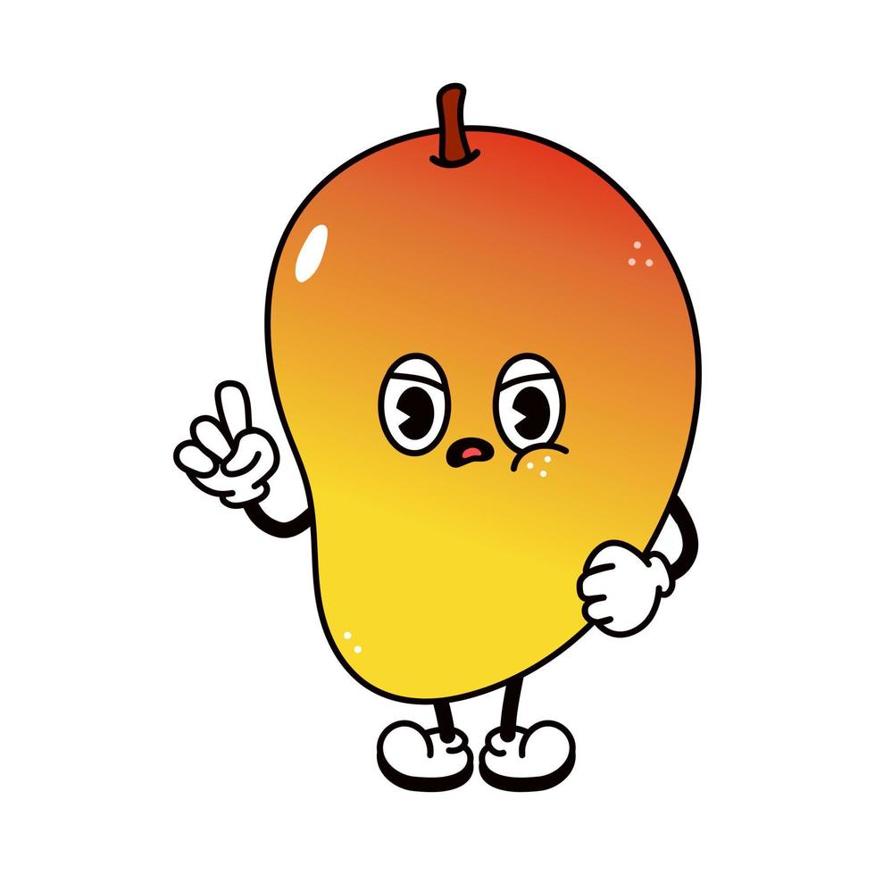 söt rolig gråt arg mango karaktär. vektor hand dragen traditionell tecknad serie årgång, retro, söt karaktär illustration ikon. isolerat vit bakgrund. ledsen mango karaktär begrepp