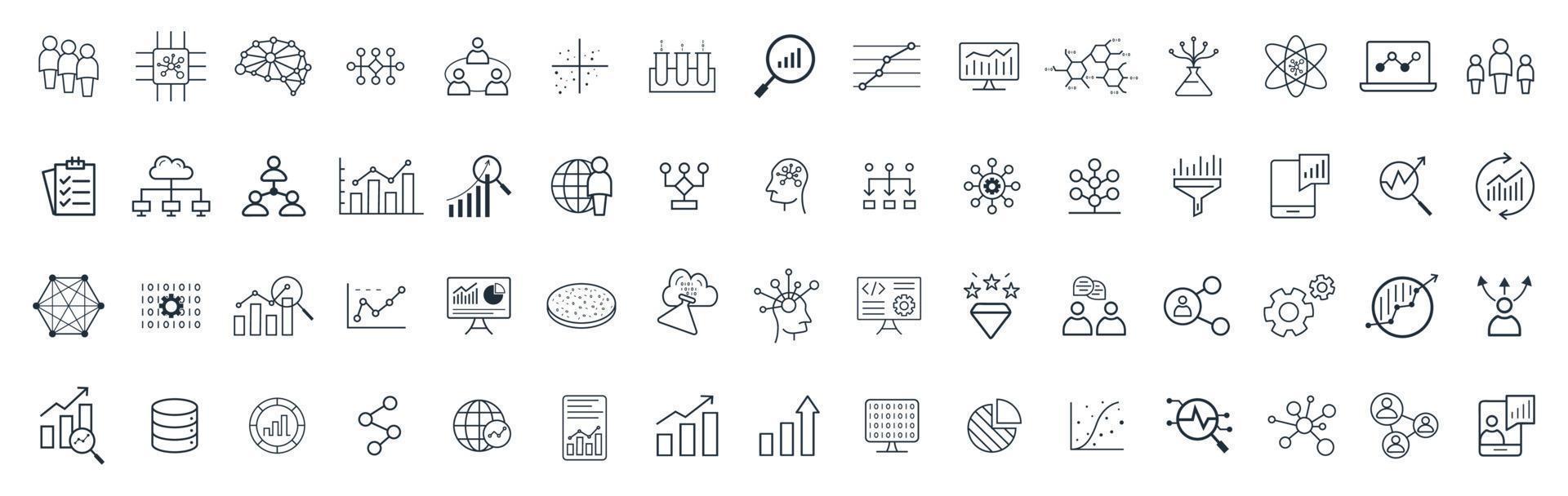 groß Daten Analyse, Daten Maschinenbau, und Daten Wissenschaft Technologie Vektor Symbol Satz.