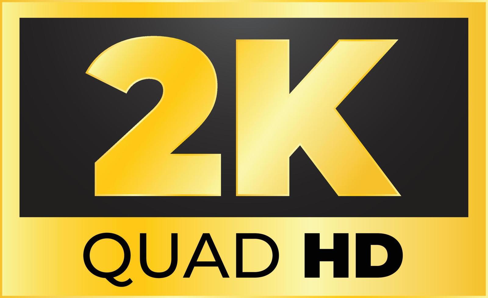 Gold 2k Quad hd Logo Symbol Vektor. Quad hd 2k Auflösung golden Etikette vektor