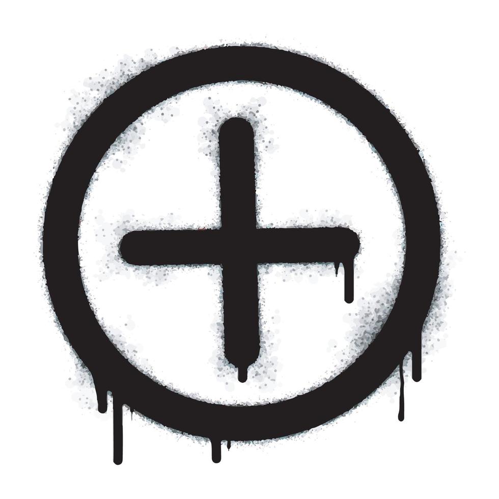 spray målad graffiti plus eller läkare symbol spray ikon isolerat på vit bakgrund. graffiti varning symbol med överspruta i svart på vit. vektor