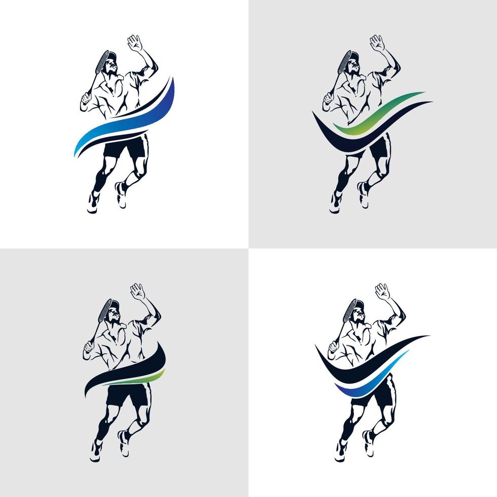 uppsättning av hoppa smash badminton silhuett logotyp design vektor