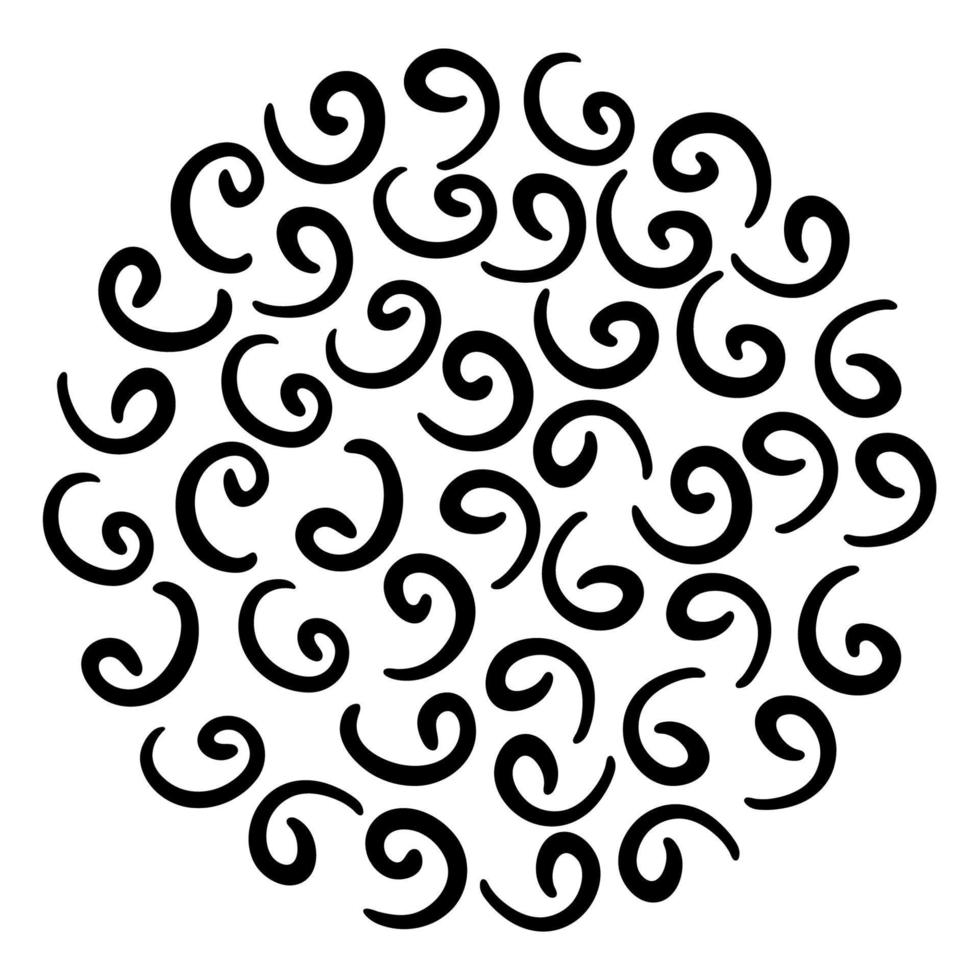Hand gezeichnet Schnörkel, Spiral- im das gestalten von Quadrat. Gekritzel dekorativ abstrakt Formen, Schnörkel, Haken, Schnörkel, Kommas im Platz Figur. Logo, Hintergrund, Vorlage zum drucken vektor