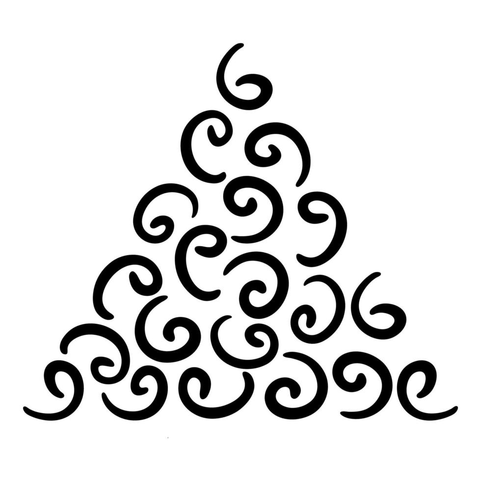 Hand gezeichnet Schnörkel, Spiral- im das gestalten von Dreieck. Gekritzel dekorativ abstrakt Formen, Schnörkel, Haken, Schnörkel, Kommas im Dreieck Figur. Logo, Hintergrund, Vorlage zum drucken vektor