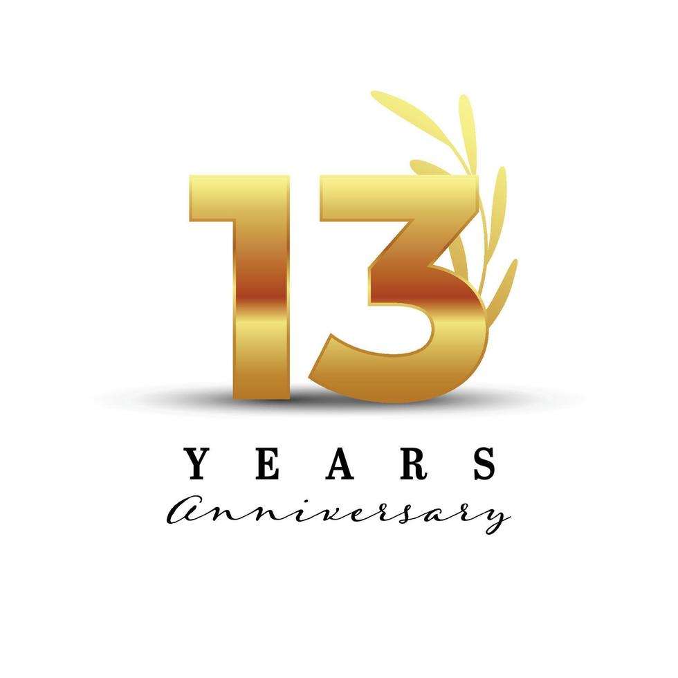 13 år årsdag guld emblem logotyp design vektor