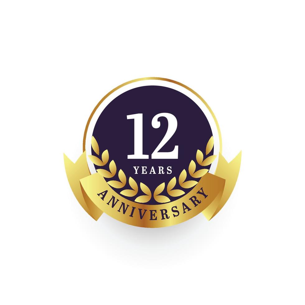 12 Jahre Jahrestag Gold Emblem Logo Design vektor