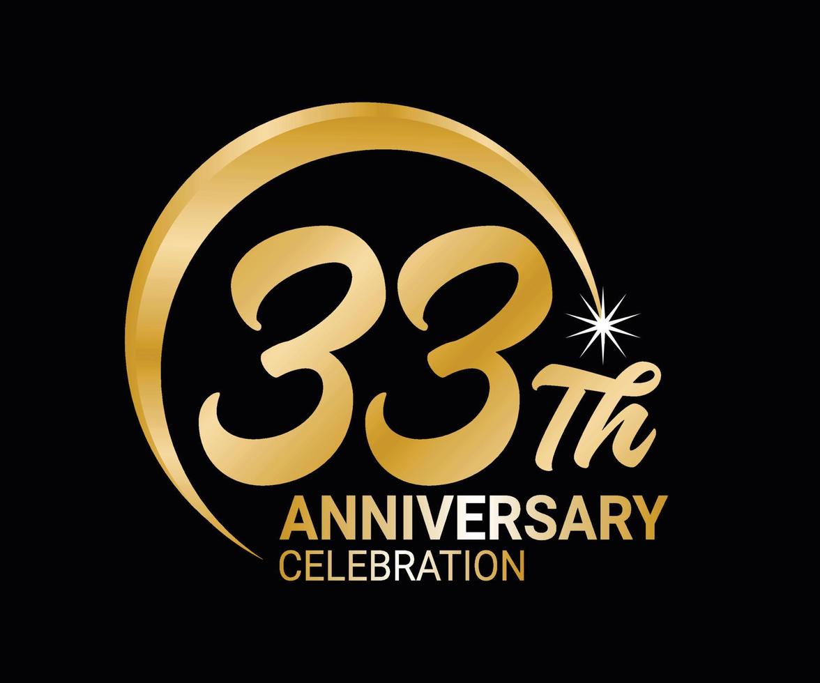 33 .. Jahrestag Ordinal- Nummer Zählen Vektor Kunst Illustration im atemberaubend Schriftart auf Gold Farbe auf schwarz Hintergrund