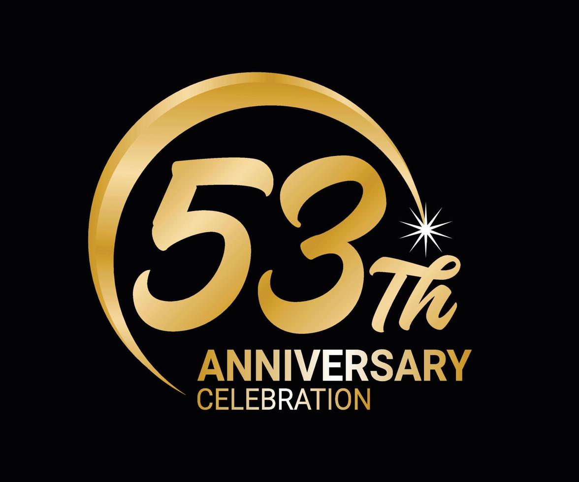 53 .. Jahrestag Ordinal- Nummer Zählen Vektor Kunst Illustration im atemberaubend Schriftart auf Gold Farbe auf schwarz Hintergrund