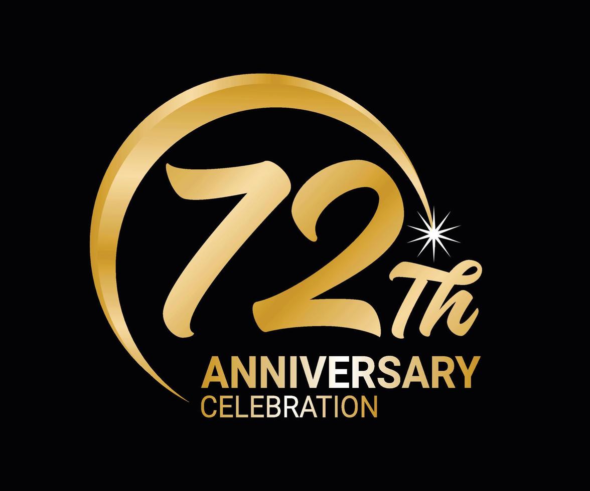 72 .. Jahrestag Ordinal- Nummer Zählen Vektor Kunst Illustration im atemberaubend Schriftart auf Gold Farbe auf schwarz Hintergrund