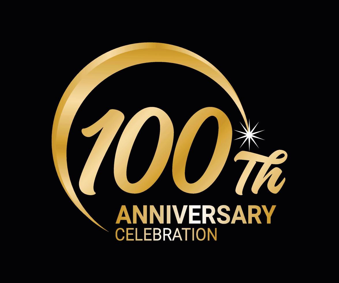 100:e årsdag ordinarie siffra räkning vektor konst illustration i fantastisk font på guld Färg på svart bakgrund