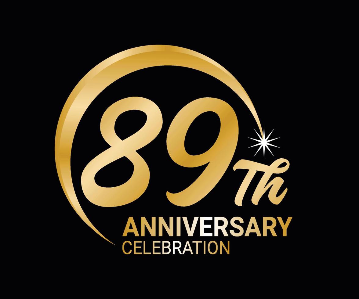 89 .. Jahrestag Ordinal- Nummer Zählen Vektor Kunst Illustration im atemberaubend Schriftart auf Gold Farbe auf schwarz Hintergrund