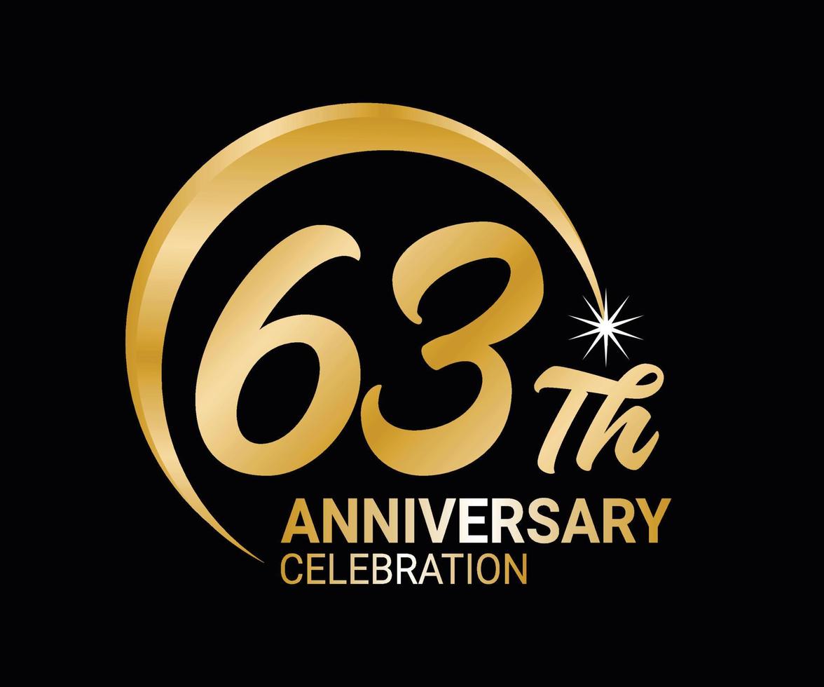 63 .. Jahrestag Ordinal- Nummer Zählen Vektor Kunst Illustration im atemberaubend Schriftart auf Gold Farbe auf schwarz Hintergrund