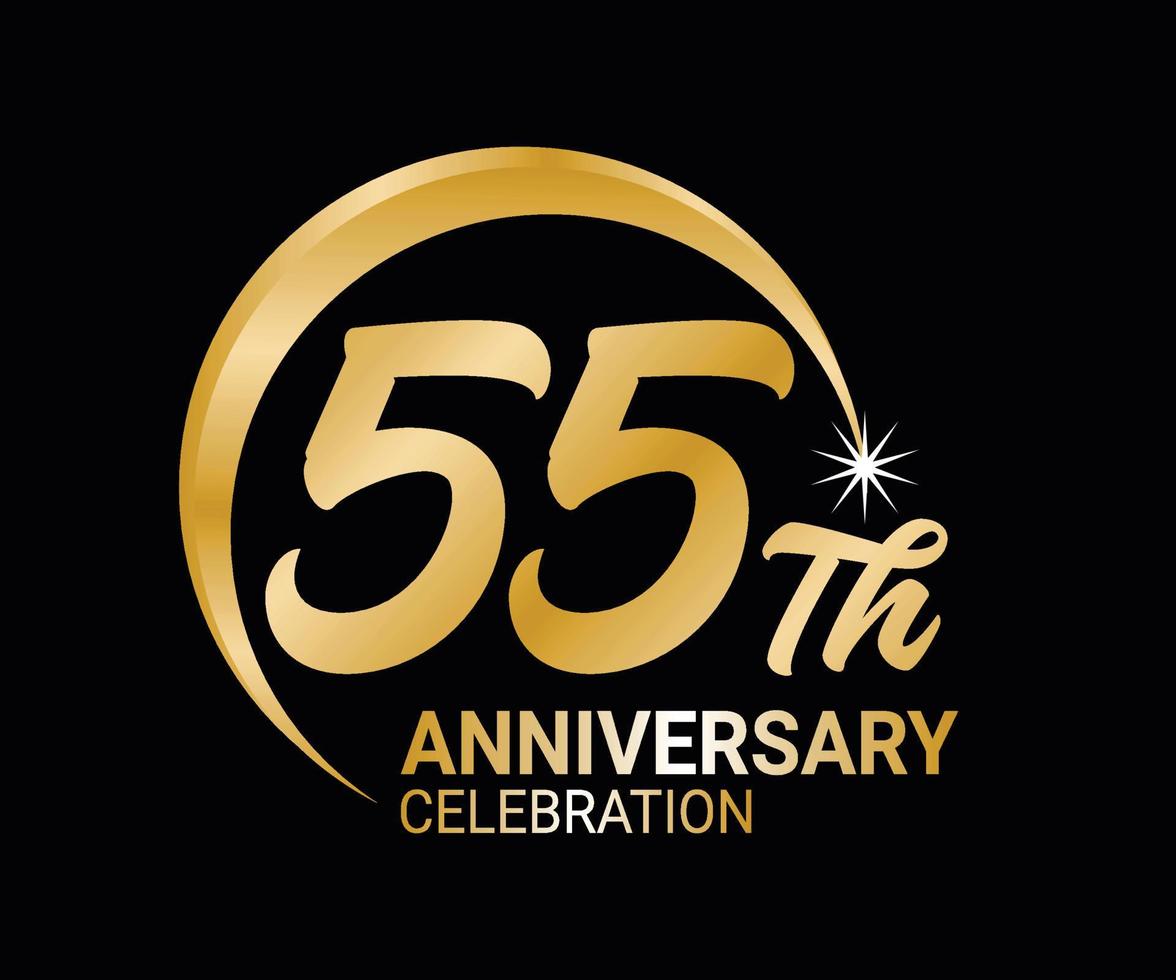 55:e årsdag ordinarie siffra räkning vektor konst illustration i fantastisk font på guld Färg på svart bakgrund
