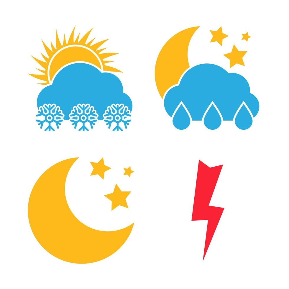 einstellen von vier Wetter Symbole. mehrfarbig Symbole zum anders Wetter Bedingungen. Vektor Illustration.