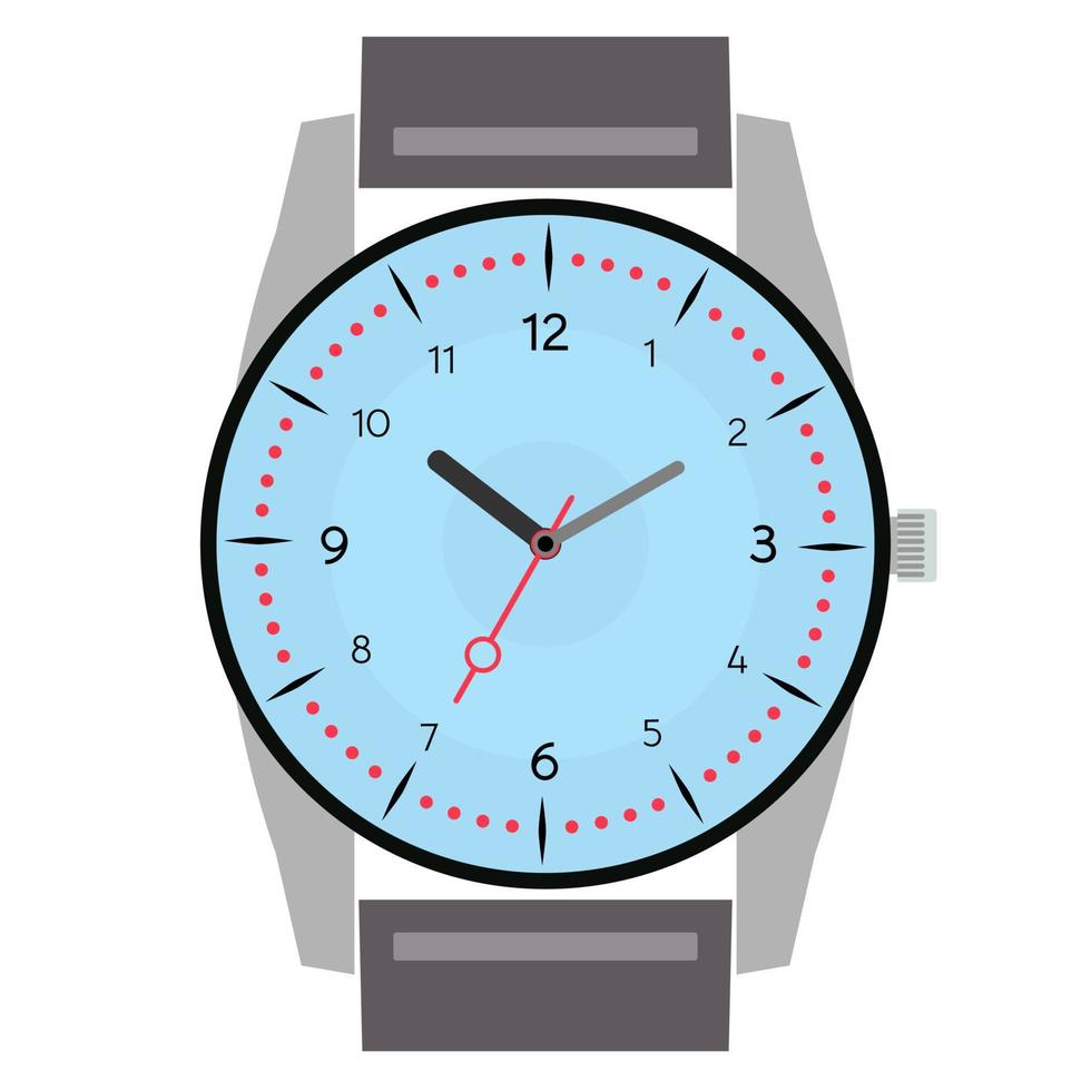 klassisch Design mechanisch Armbanduhr isoliert auf Weiß Hintergrund. Uhr Gesicht mit Stunde, Minute und zweite Hände. Vektor Illustration.