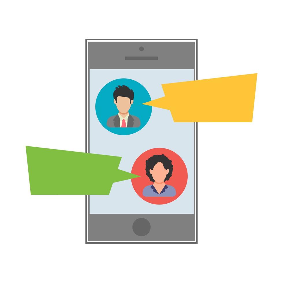 text meddelande. SMS mellan man och kvinna på en mobil enhet. människor ikon i platt stil. vektor illustration